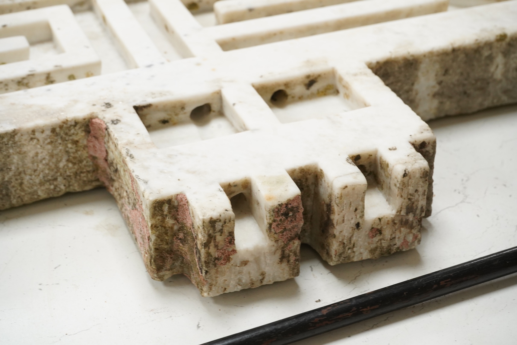 An 18th century Indian white marble rain catcher water maze or labyrinth, 72cm x 61cm